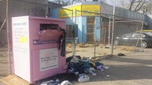 This bin in Kensington, Brooklyn, was removed by the Sanitation Department last week. Read more: http://www.nydailynews.com/new-york/bin-mess-article-1.1585597#ixzz2r42J8gbQ